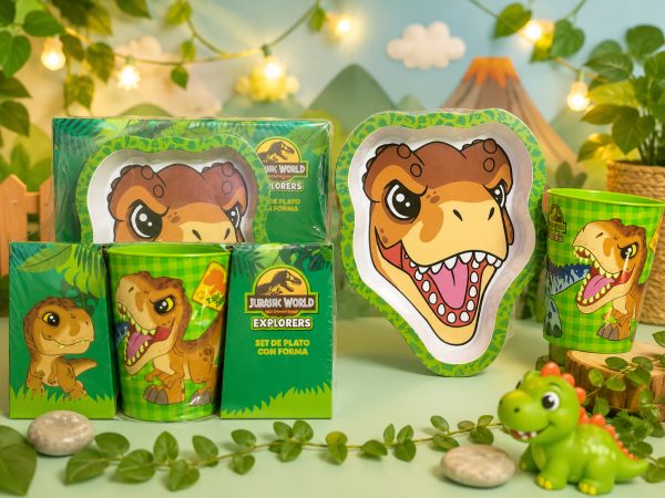 SET  VASO Y PLATO DINOSAURIO